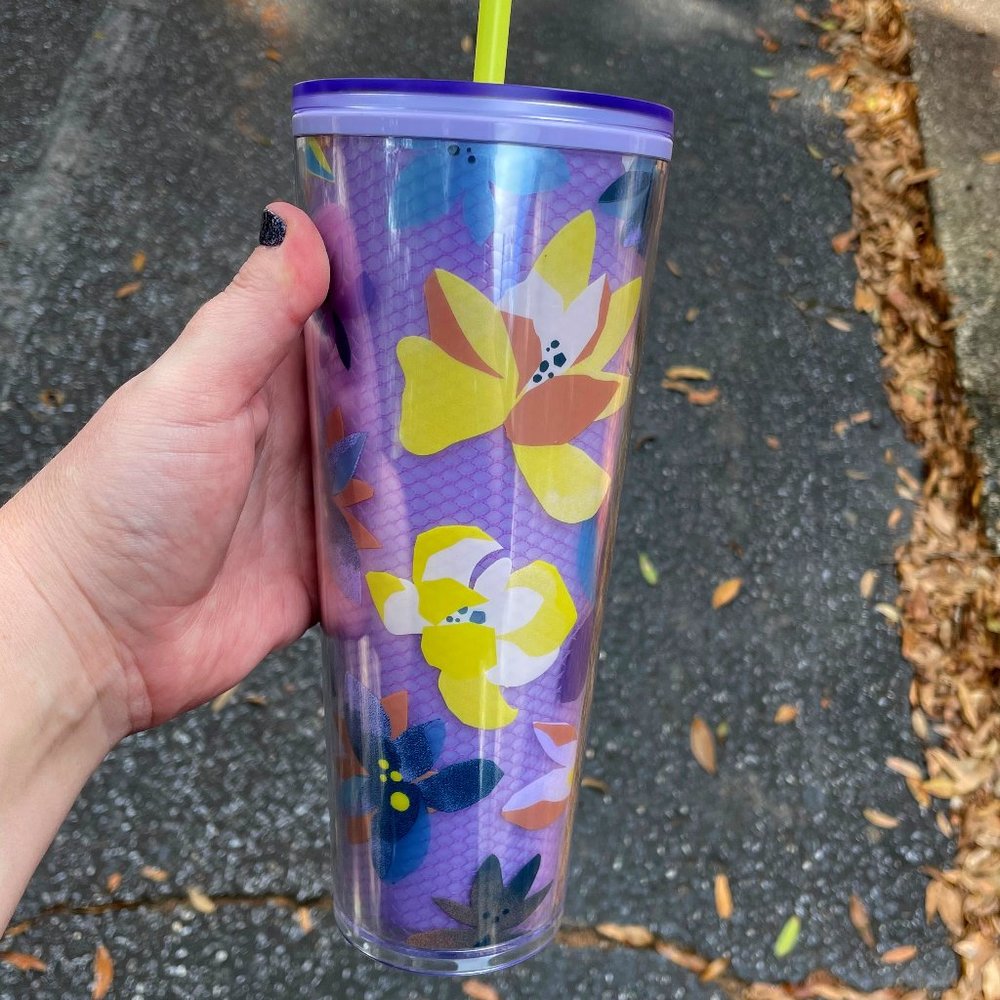 NWT Starbucks 2023 Spring Purple Floral Cold Cup Tumbler - 24 ounce Venti